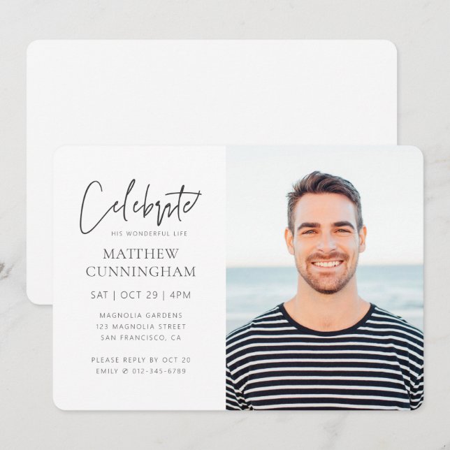 Für Ihm Feier des Lebens Modernes einfaches Foto Einladung (Vorne/Hinten)