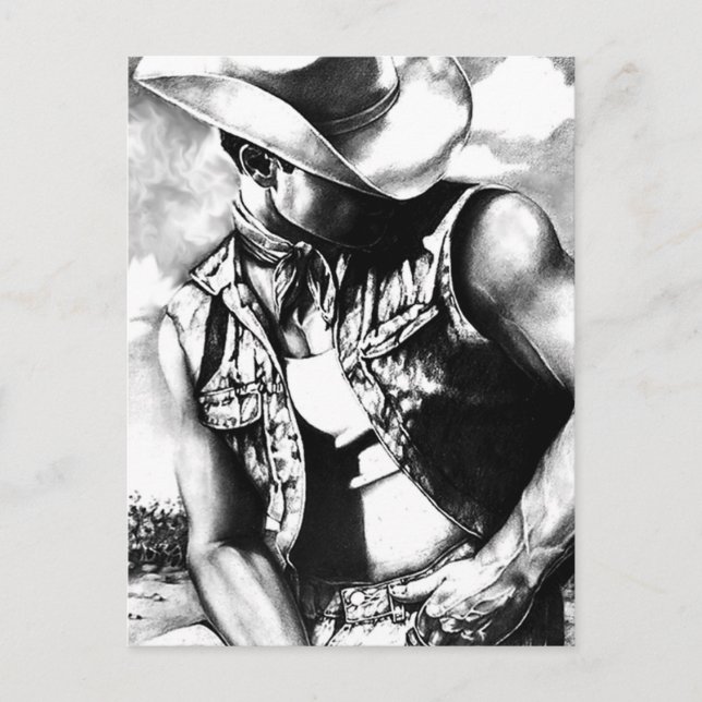 Für ihn Cooler Western Cowboy Original Art Zeichne Postkarte (Vorderseite)