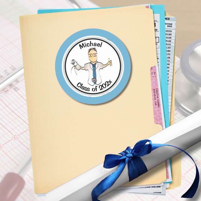 Für ihn Funny Blue Physician Doctor PA Abschluss Runder Aufkleber (Von Creator hochgeladen)