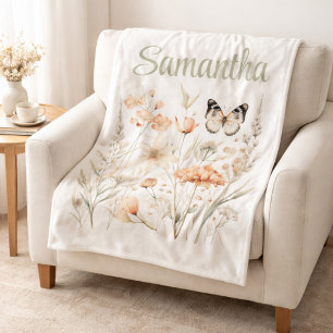 Für ihr Cottagecore-Wildblumen- und Schmetterlings Fleecedecke