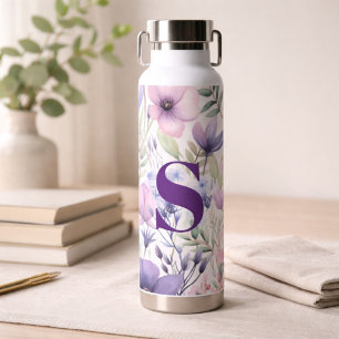Für ihr elegantes, violettes Blumenmonogramm Trinkflasche