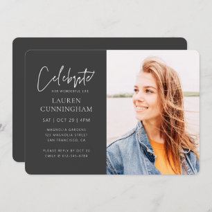 Für ihre Feier des Lebens Modernes einfaches Foto Einladung