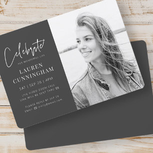 Für ihre virtuelle Feier des Lebens Modernes Foto Einladung