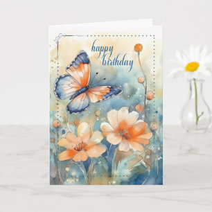 für ihren Schmetterling und Blumen Pfirsich Blau G Karte