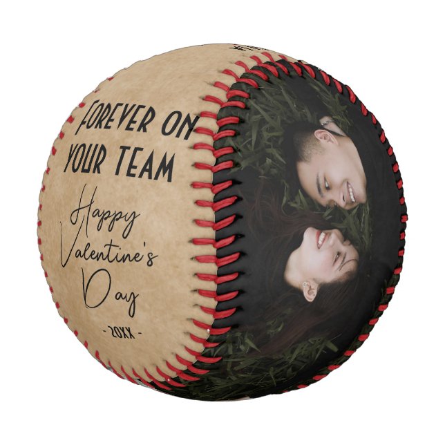 Für immer auf Ihrem Team Happy Valentine 2 Foto Baseball (Schrägansicht)