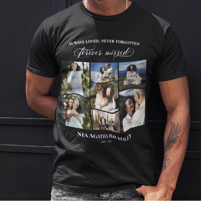 Für immer fehlte Elegant Memorial Foto Collage T-Shirt (Von Creator hochgeladen)