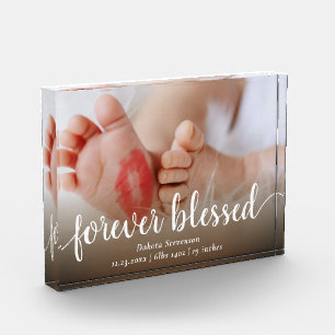 Für immer gesegnet Lässig Script Baby Birth Stat Fotoblock