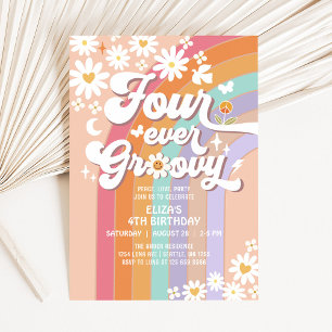 Für immer groovy Daisy Rainbow Groovy 4. Geburtsta Einladung