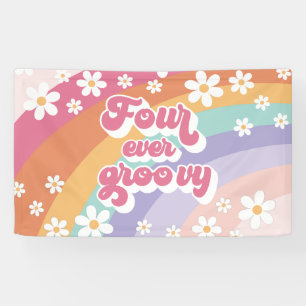 Für immer groovy Retro-Regenbogen 4. Geburtstag Banner