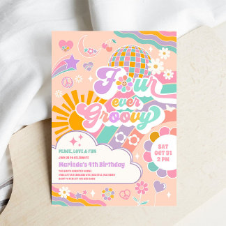 Für immer groovy Sonnen Regenbogen Disco 4. Geburt Einladung