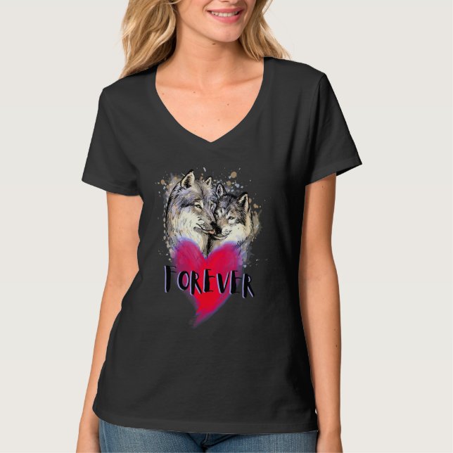 Für immer in der Liebe Wolf Couple Wild Spirit und T-Shirt (Vorderseite)