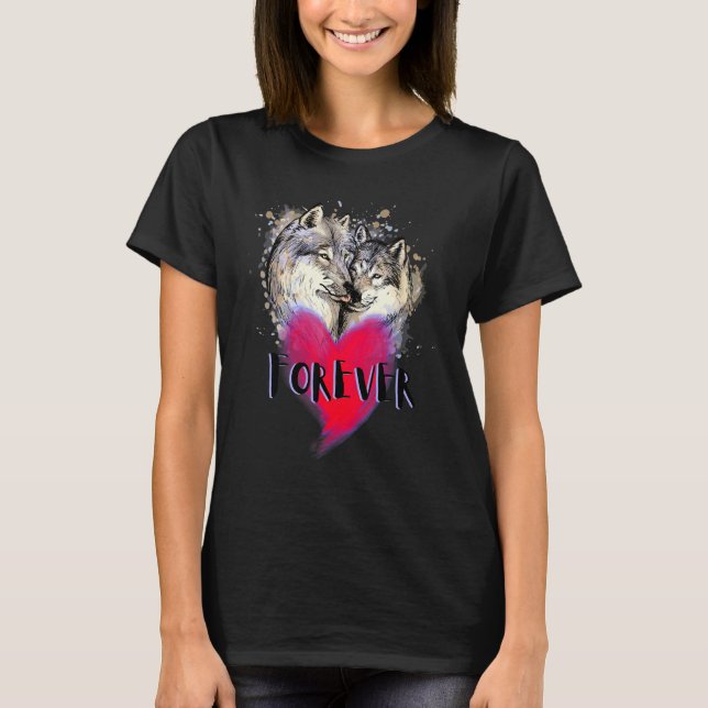 Für immer in der Liebe Wolf Couple Wild Spirit und T-Shirt (Vorderseite)