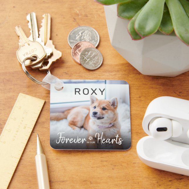 Für immer in unserem Heartnamen Pet Loss Memorial Schlüsselanhänger (Schreibtisch)