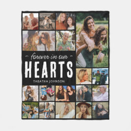 Für immer in unserem Hearts Foto Collage Memorial Fleecedecke