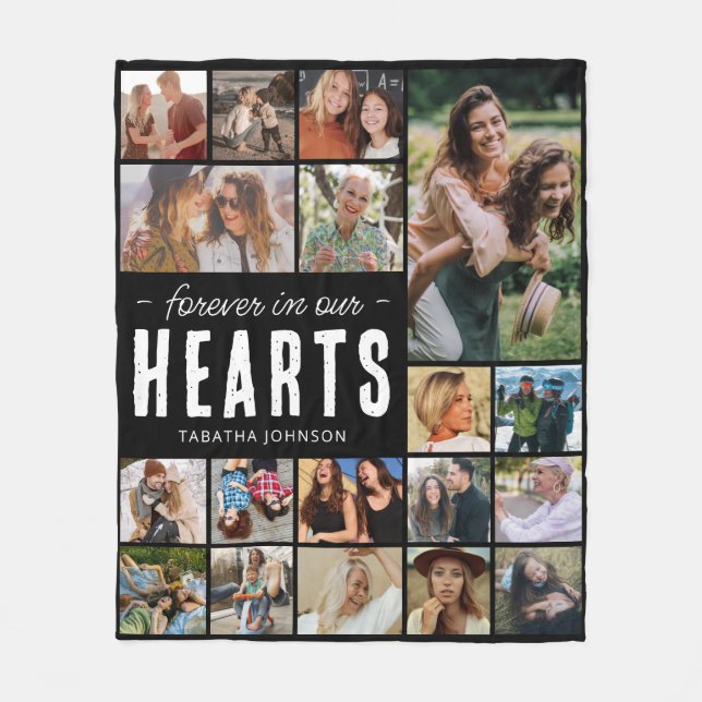 Für immer in unserem Hearts Foto Collage Memorial Fleecedecke (Vorderseite)