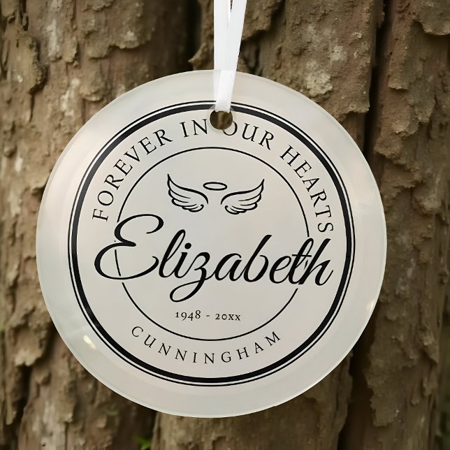 Für immer in unserem Hearts Funeral Memorial Angel Ornament Aus Glas (Von Creator hochgeladen)