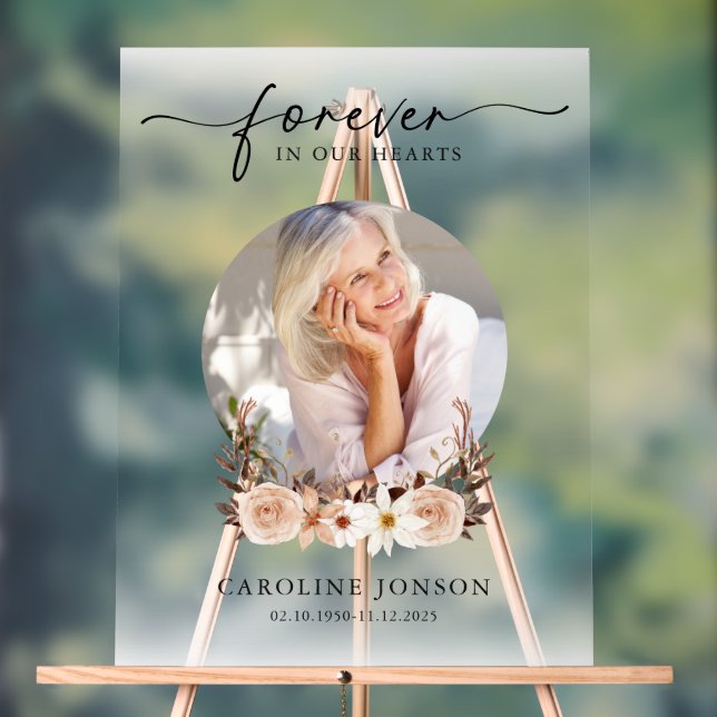 Für immer in unserem Hearts Funeral Memorial Servi Acrylschild (Neutral)