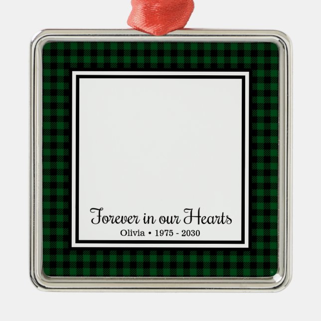 Für immer in unserem Hearts Memorial Green Buffalo Ornament Aus Metall (Vorne)