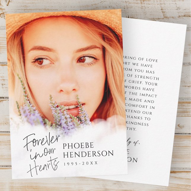 Für immer in unserem Hearts Memorial Modern Foto Dankeskarte (Von Creator hochgeladen)