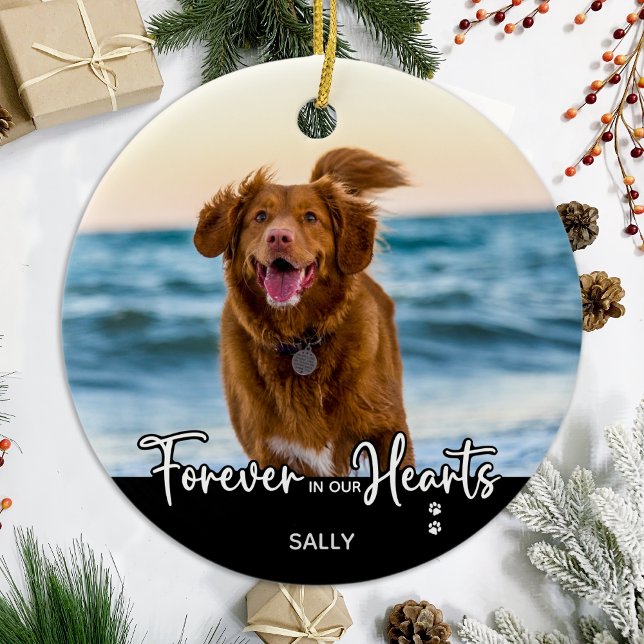 Für immer in unserem Hearts Modern Foto Pet Memori Keramik Ornament (Von Creator hochgeladen)