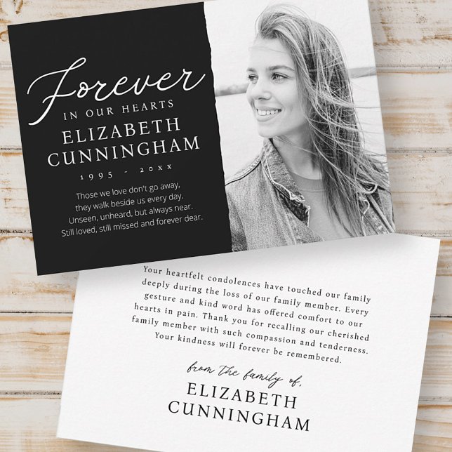 Für immer in unserem Hearts Modern Memorial Foto Dankeskarte (Von Creator hochgeladen)