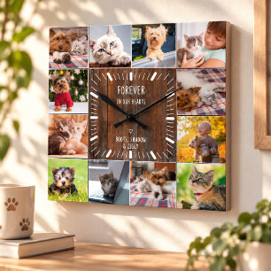 Für immer in unserem Hearts Pet Keepake Foto Colla Quadratische Wanduhr
