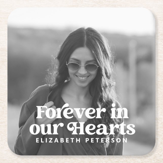 Für immer in unserem Hearts Simple Custom Foto Mem Rechteckiger Pappuntersetzer (Vorderseite)