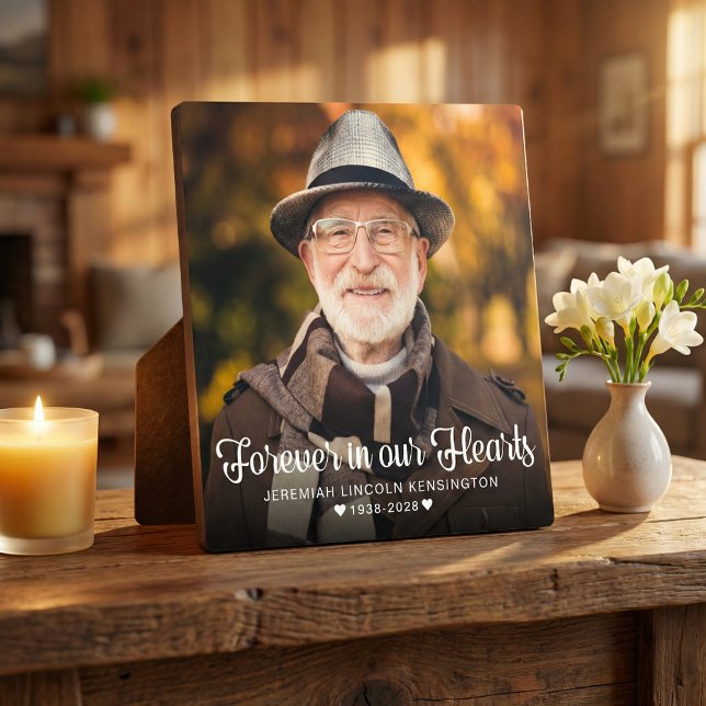 Für immer in unserem Hearts Typografy Memorial Fot Fotoplatte (Von Creator hochgeladen)