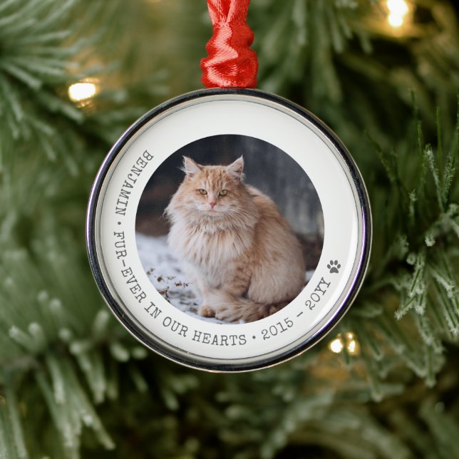 Für immer in unserem Herz Cat Foto Pet Memorial Ornament Aus Metall (Baum)