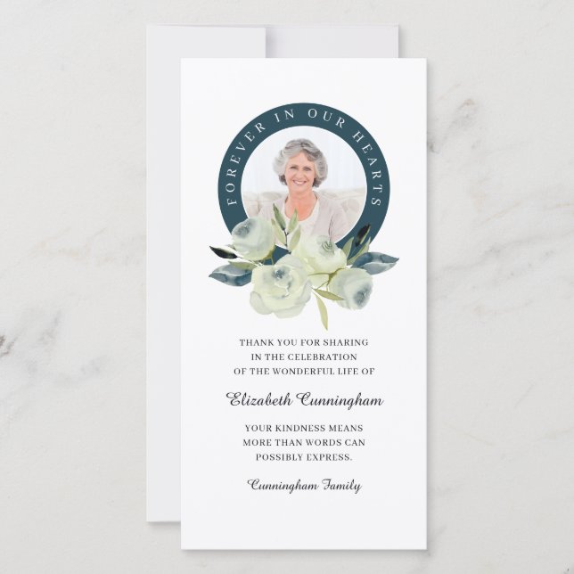 Für immer in unserem Herz Foto Blumengedenkmal Dankeskarte (Vorderseite)