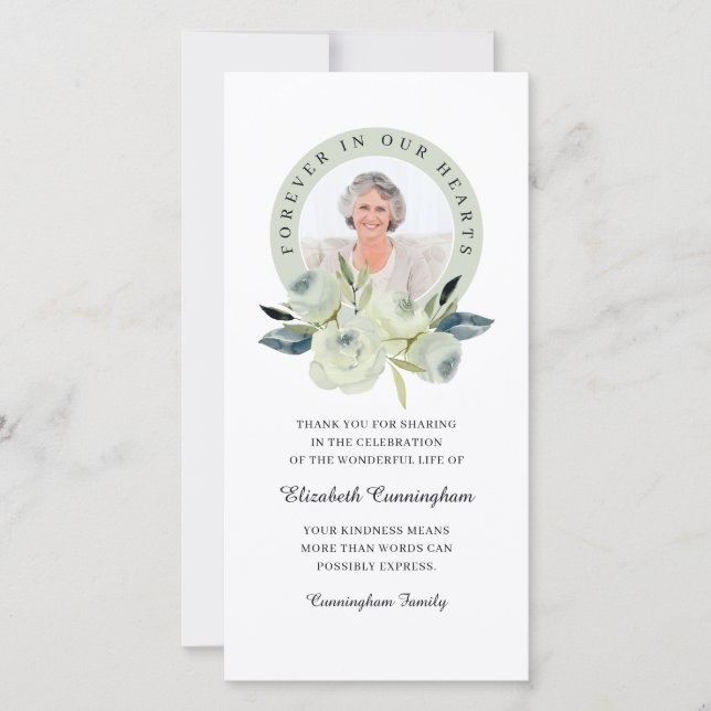 Für immer in unserem Herz Foto Blumengedenkmal Dankeskarte (Vorderseite)