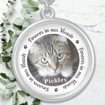 Für immer in unserem Herz Foto Pet Cat Memorial Versilberte Kette<br><div class="desc">Ehre deinen besten Freund mit einer eigenen Foto-Gedenkstätte. Diese einzigartigen Haustierdenkmäler sind das perfekte Geschenk für sich selbst, Familie oder Freunde, um Ihre Liebsten zu ehren. Wir hoffen, dass Ihre Hundedenkmäler Foto Halskette Ihnen Frieden, Freude und glückliche Erinnerungen bringen wird. Zitat "Forever in unseren Herzen". Passen Sie Ihre Lieblingshunde oder...</div>