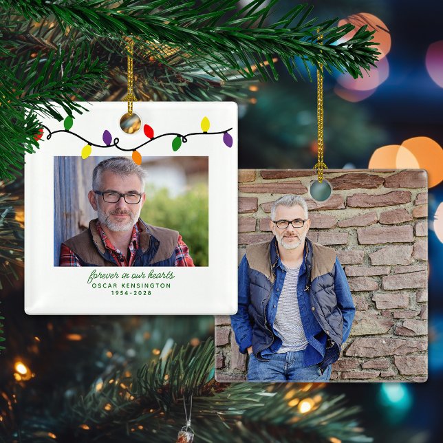 Für immer in unserem Herz-Gedächtnis Keepake Foto Keramikornament (Forever in Our Hearts Memorial Keepsake Photo Ceramic Ornament)