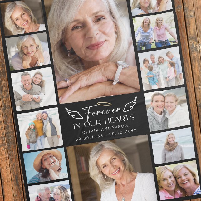 Für immer in unserem Herz Multi Foto Collage Memor Fleecedecke (Von Creator hochgeladen)