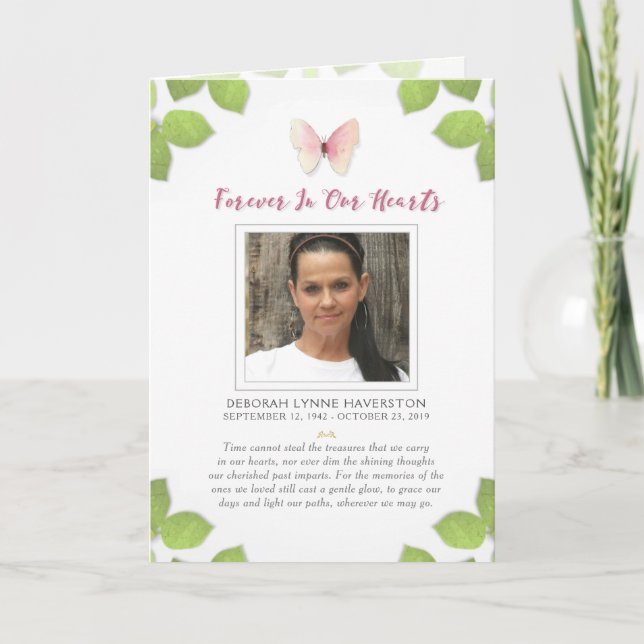 Für immer in unserem Herz-Schmetterlings-Foto Dankeskarte (Vorderseite)