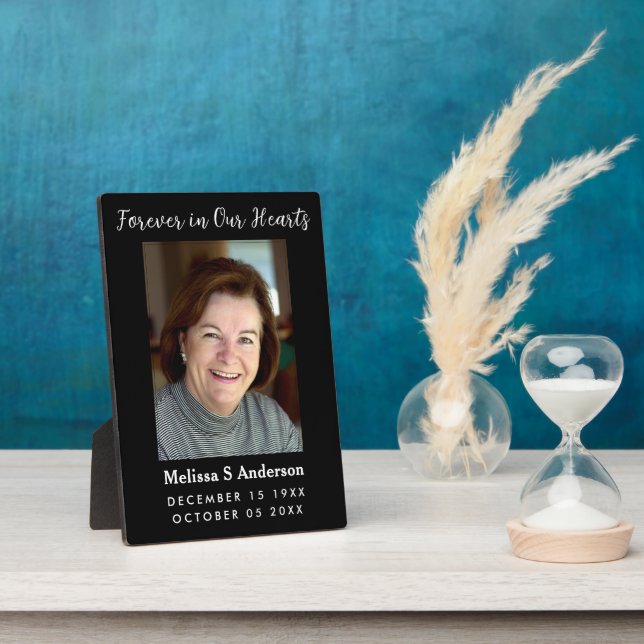 Für immer in unserem Herzen Beerdigung Foto Black Fotoplatte (Seite)