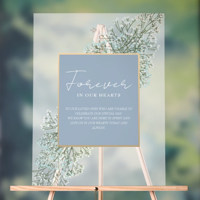 Für immer in unserem Herzen dusty Blue Wedding Mem Acrylschild (Neutral)