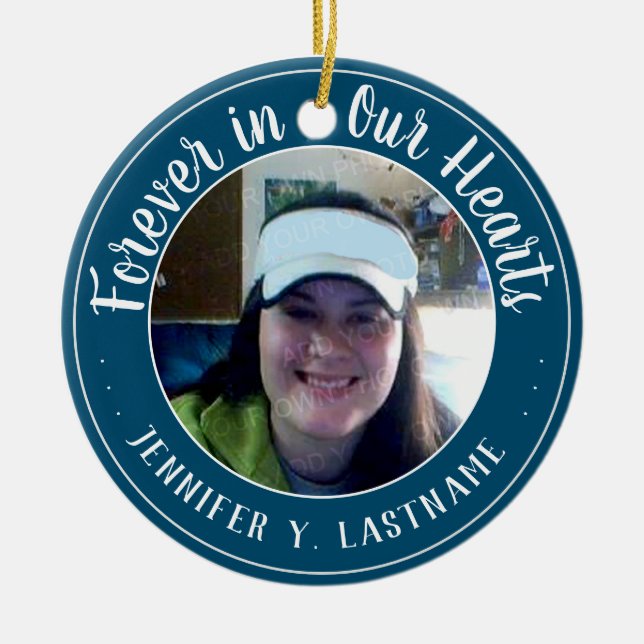Für immer in unserem Herzen ein Foto Erinnerung Keramik Ornament (Vorne)