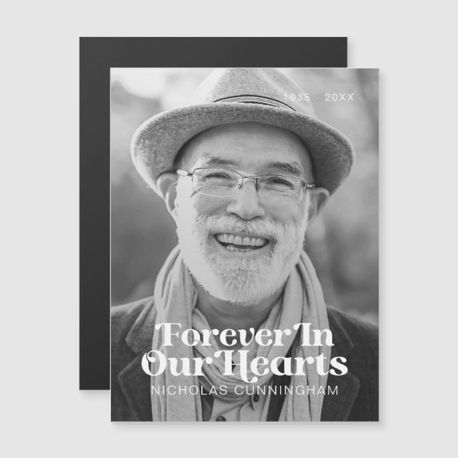 Für immer in unserem Herzen Elegantes Foto Gedenkk Magnetkarte (Vorne/Hinten)