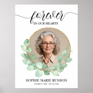 Für immer in unserem Herzen Eukalyptus-Beerdigung Poster