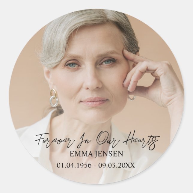 Für immer in unserem Herzen Foto Beerdigung Runder Aufkleber (Vorderseite)