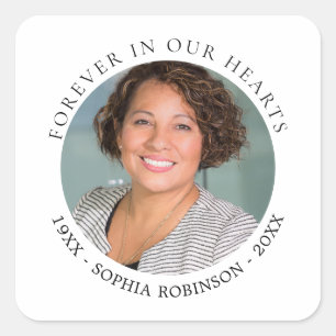 Für immer in unserem Herzen Foto Beerdigungsdenkma Quadratischer Aufkleber