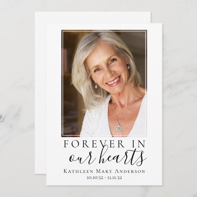 Für immer in unserem Herzen Foto Beerdigungskarte Mitteilungskarte (Vorne/Hinten)