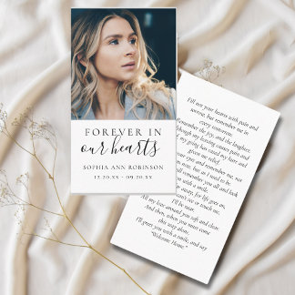 Für immer in unserem Herzen Foto Beerdigungskarte Visitenkarte