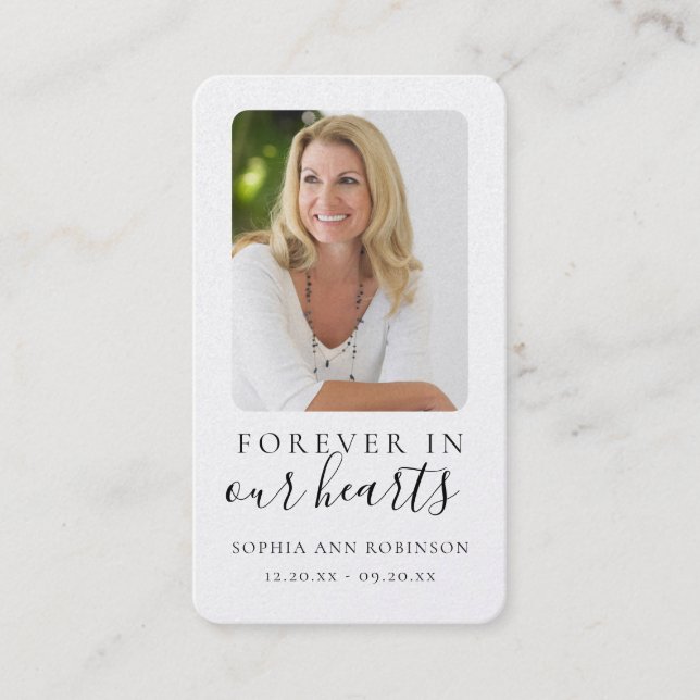 Für immer in unserem Herzen Foto Beerdigungskarte Visitenkarte (Vorderseite)