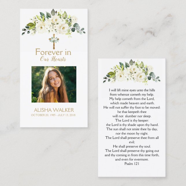 Für immer in unserem Herzen Foto Beerdigungskarte Visitenkarte (Vorne/Hinten)