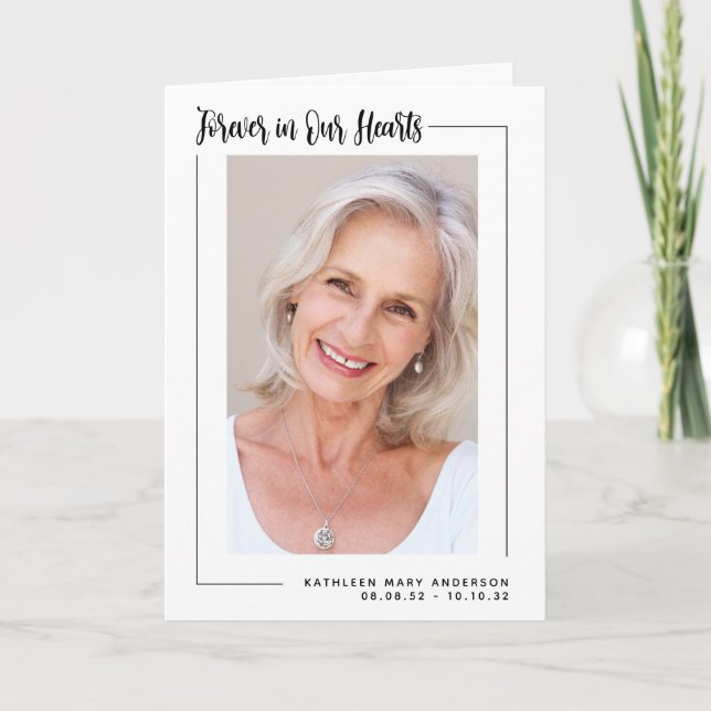 Für immer in unserem Herzen Foto Beileid Beerdigun Dankeskarte (Vorderseite)