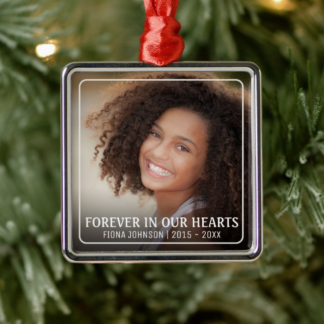 Für immer in unserem Herzen Foto Memorial Keepake Ornament Aus Metall (Baum)