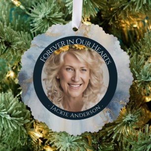 Für immer in unserem Herzen Himmel Foto Erinnerung Ornament Karte