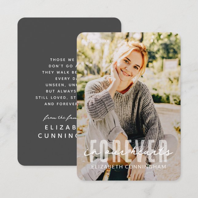 Für immer in unserem Herzen Modernes Einfaches Ele Dankeskarte (Vorne/Hinten)